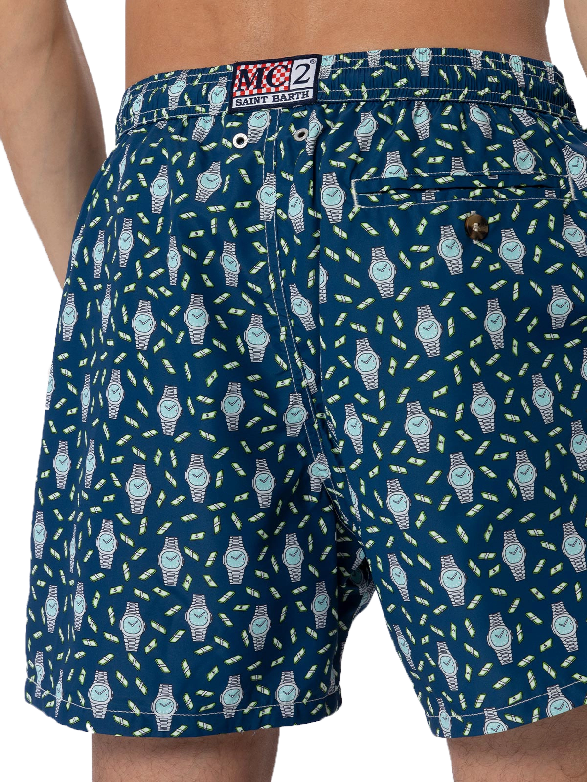 Man lightweight fabric swim-shorts Lighting Micro Fantasy with watches print - MC2 Saint Barth