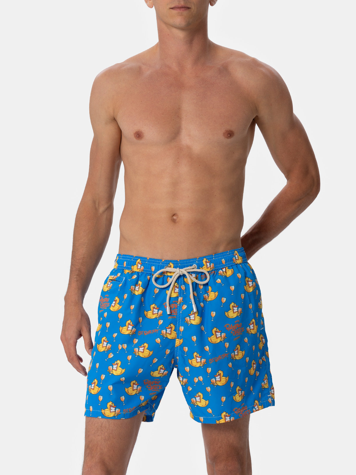 Man lightweight fabric swim-shorts Lighting Micro Fantasy with ducky Cryptopuppets print | CRYPTOPUPPETS SPECIAL EDITION - MC2 Saint Barth