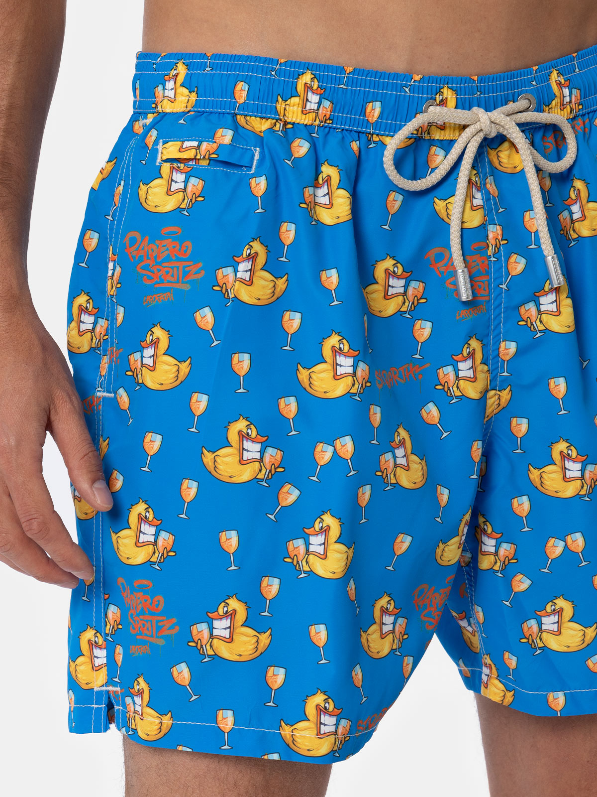 Man lightweight fabric swim-shorts Lighting Micro Fantasy with ducky Cryptopuppets print | CRYPTOPUPPETS SPECIAL EDITION - MC2 Saint Barth