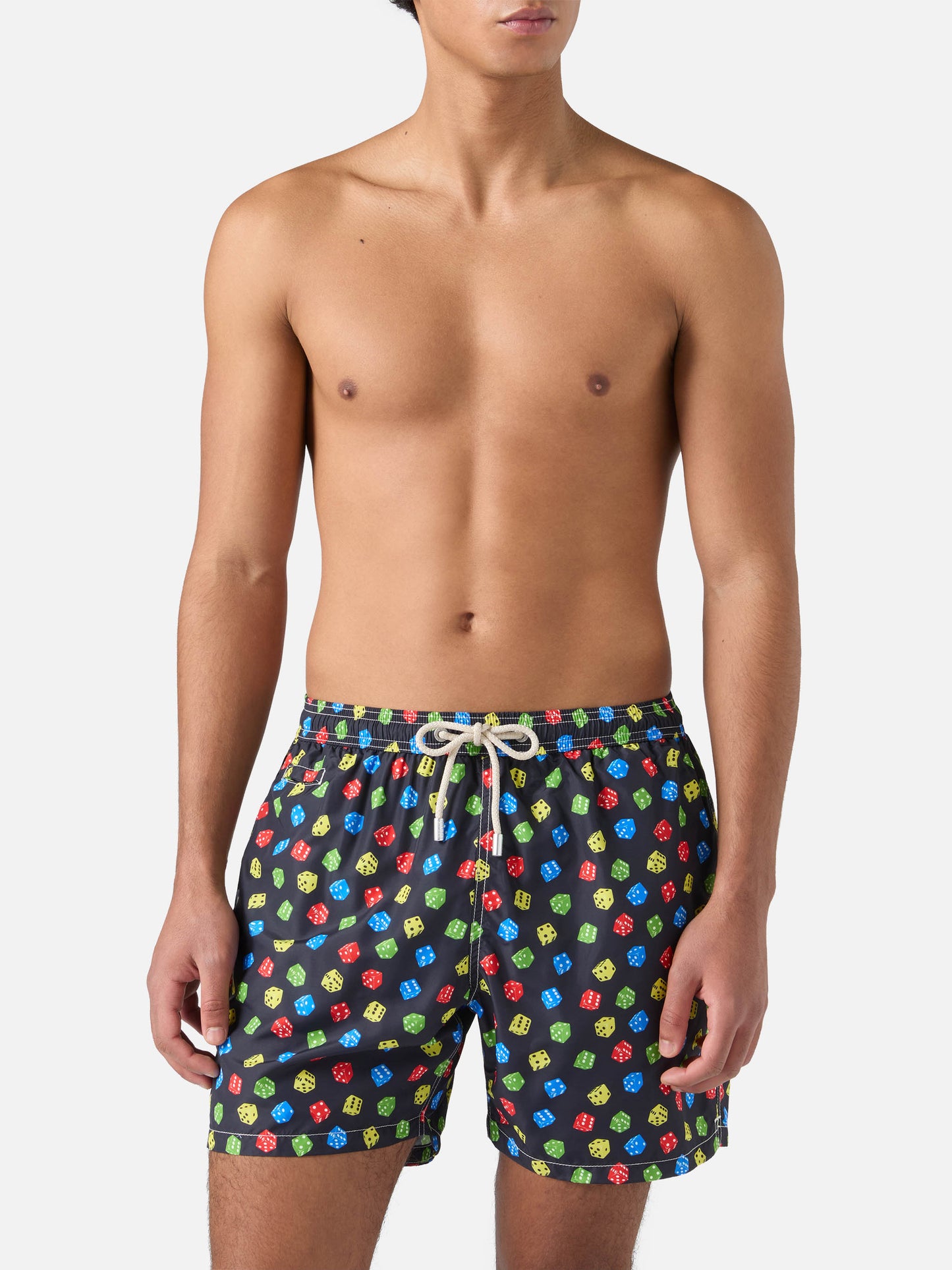 Lightweight fabric swim shorts Lighting with dice print