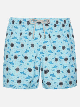 Lightweight fabric swim shorts Lighting with watch print - MC2 Saint Barth