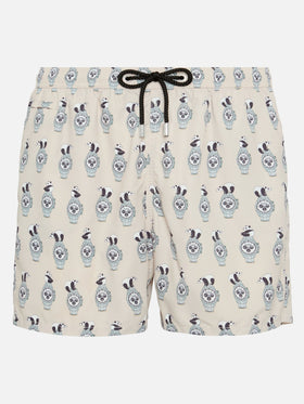 Badeshorts aus leichtem Stoff „Lighting“ mit Uhren-Print