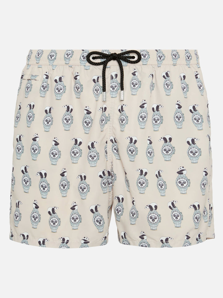 Costume mare Lighting in tessuto leggero con stampa orologi