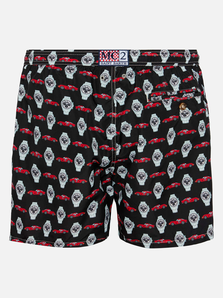 Badeshorts aus leichtem Stoff „Lighting“ mit Uhren-Print