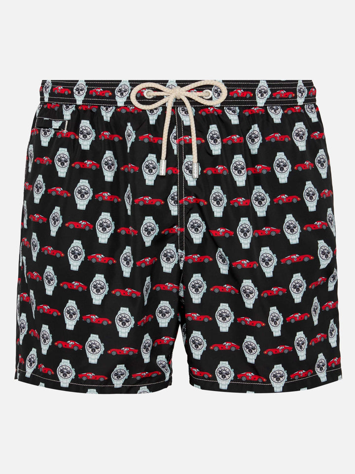 Badeshorts aus leichtem Stoff „Lighting“ mit Uhren-Print