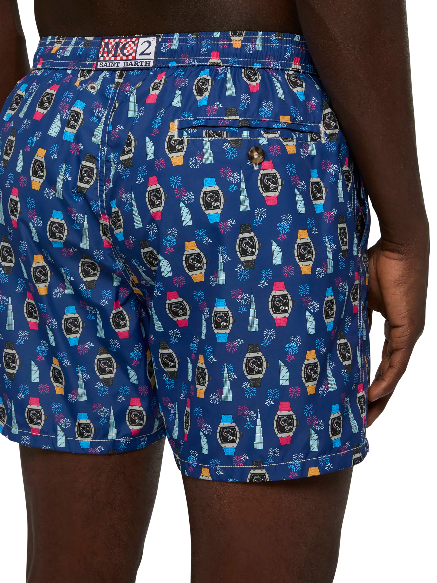 Lightweight fabric swim shorts Lighting with watch print - MC2 Saint Barth