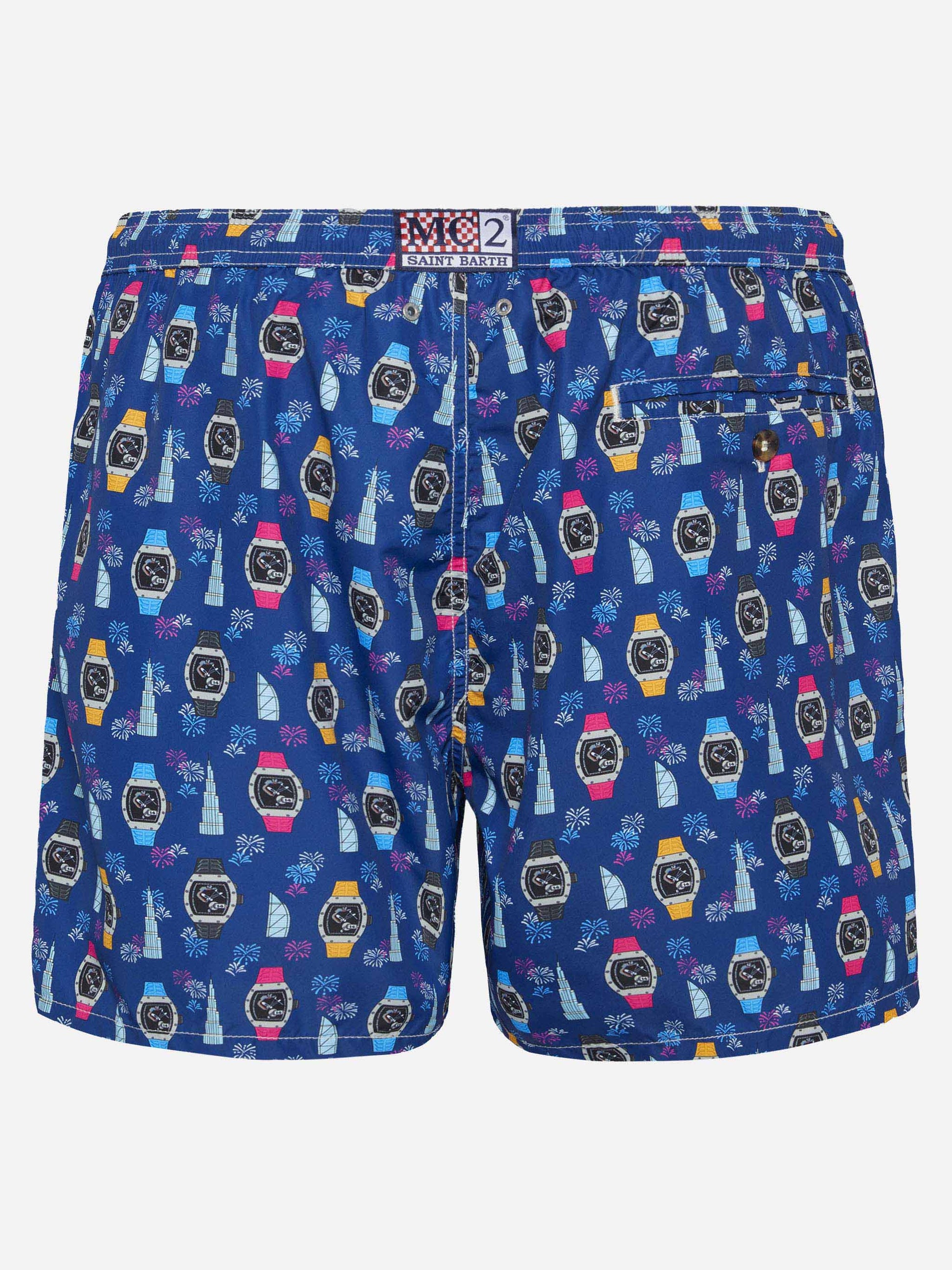 Lightweight fabric swim shorts Lighting with watch print - MC2 Saint Barth