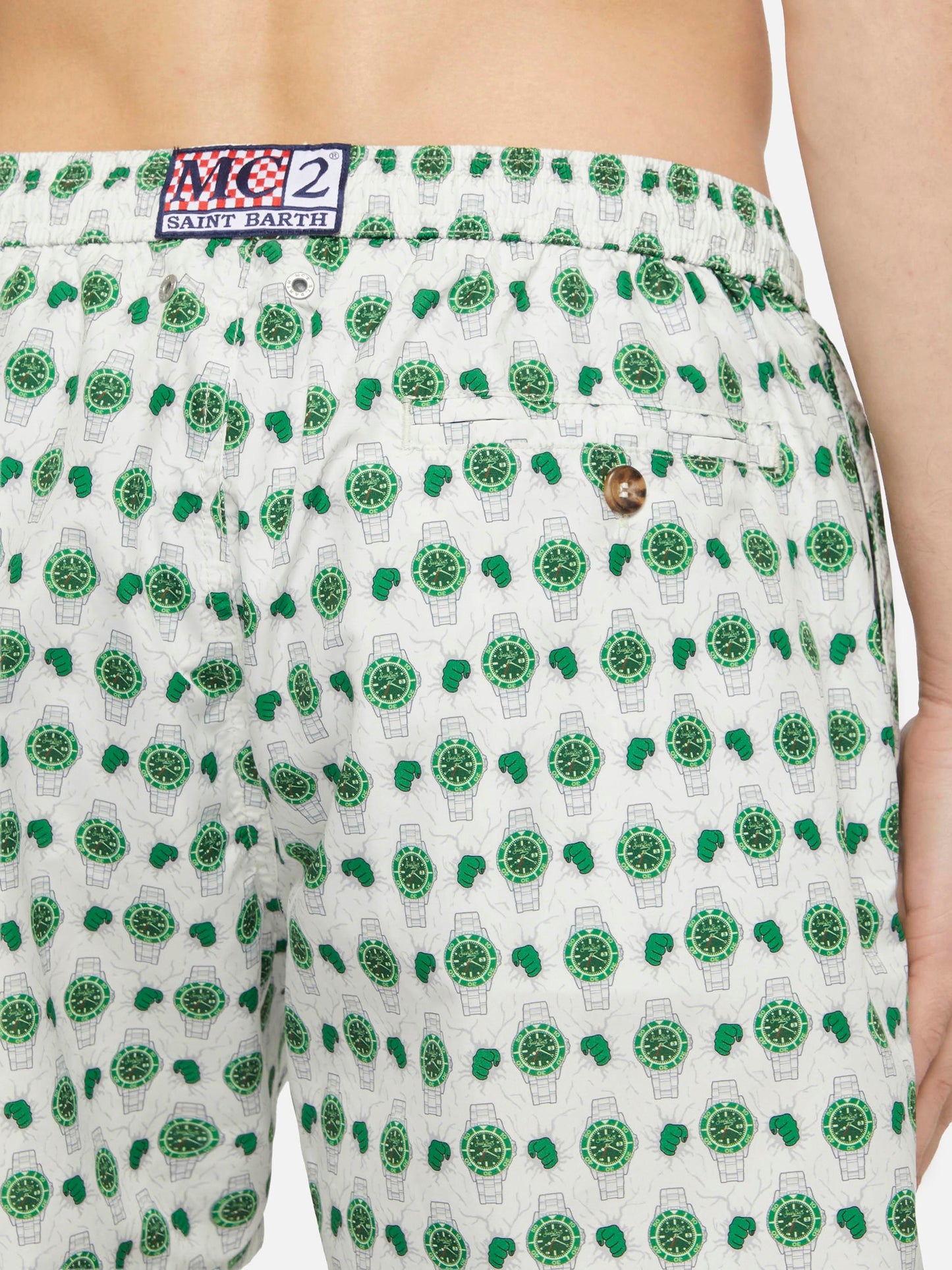 Lightweight fabric swim shorts Lighting with watch print - MC2 Saint Barth