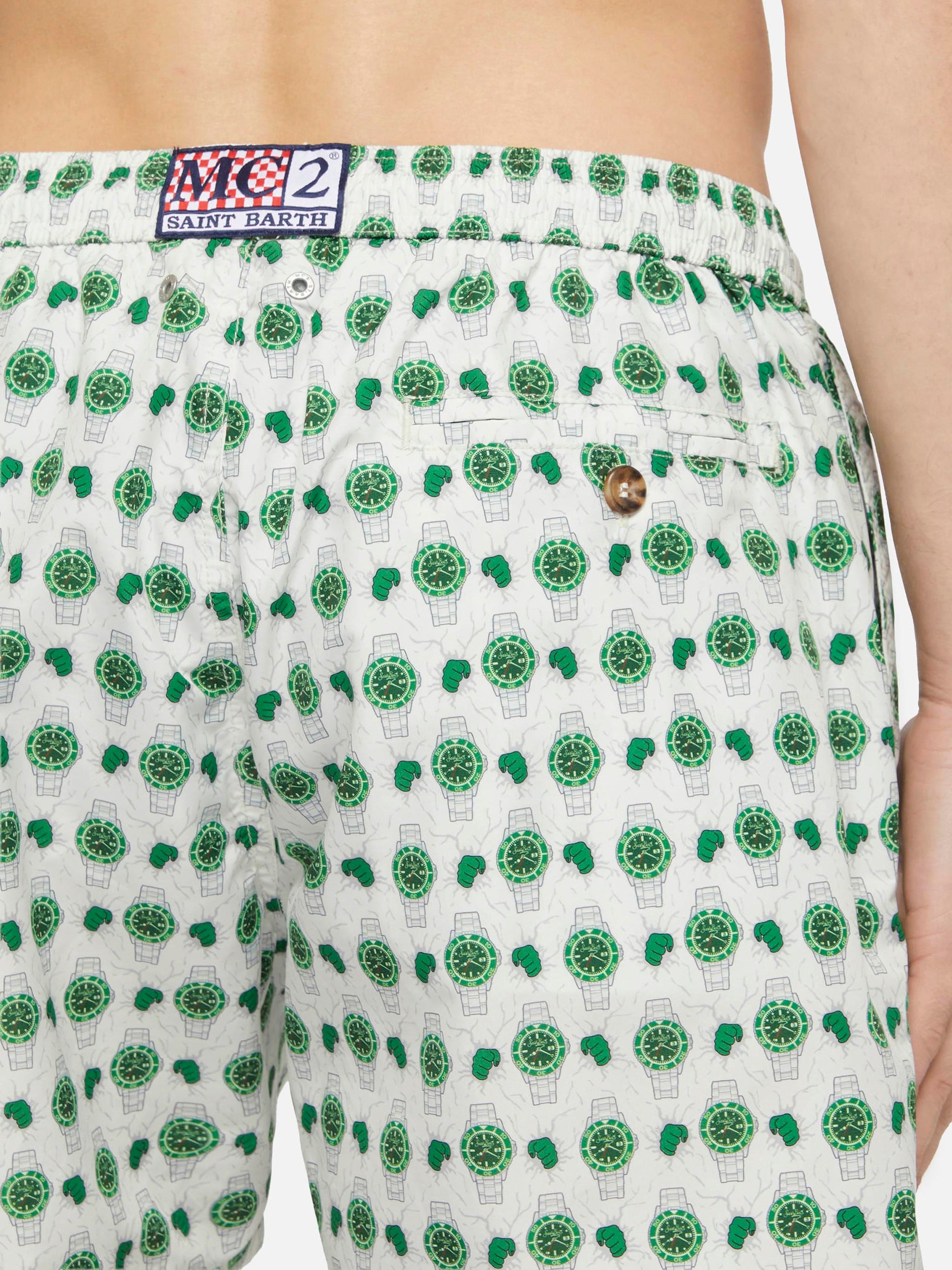 Lightweight fabric swim shorts Lighting with watch print - MC2 Saint Barth