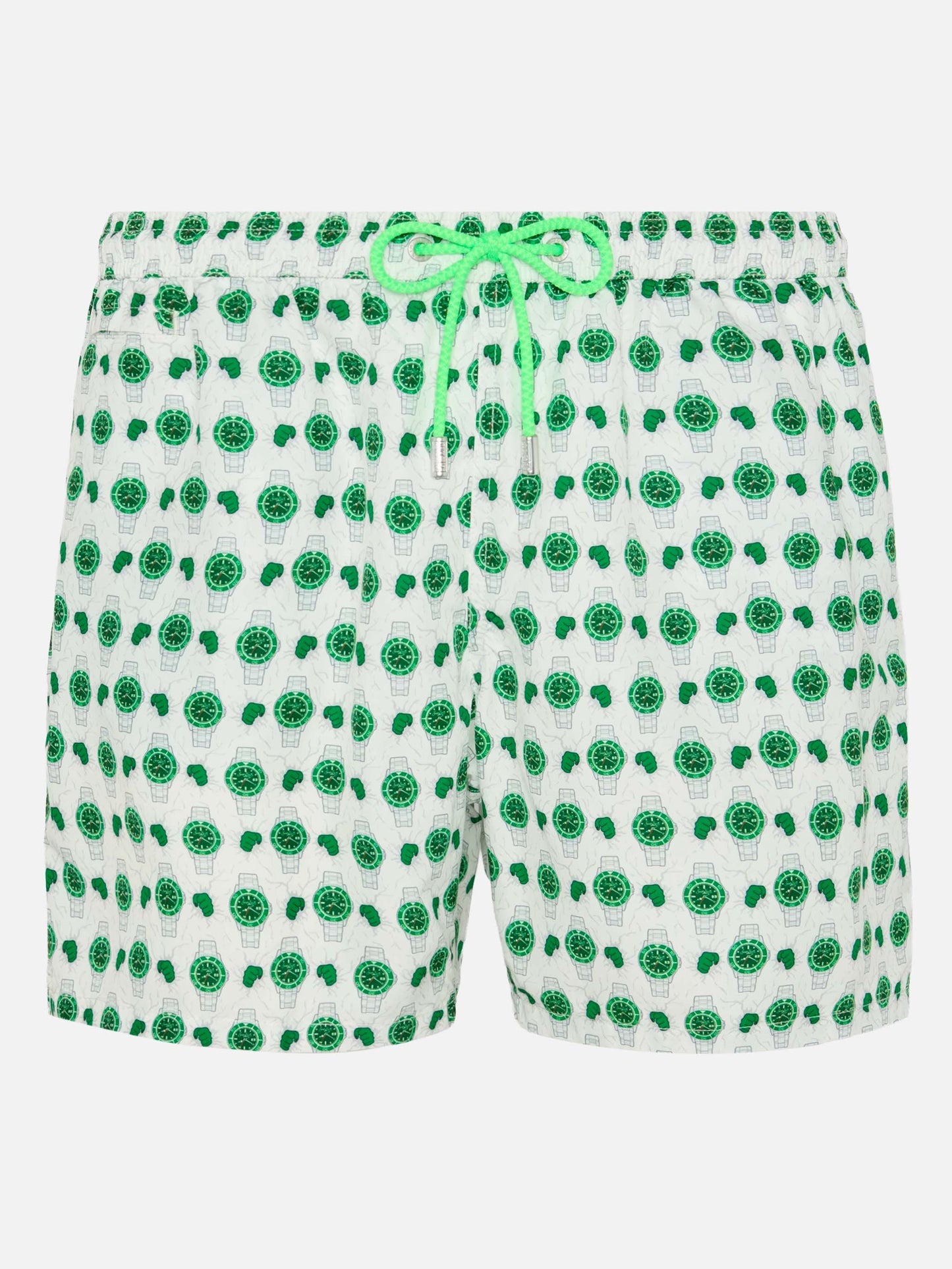 Badeshorts aus leichtem Stoff „Lighting“ mit Uhren-Print