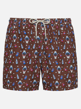 Lightweight fabric swim shorts Lighting with watch print - MC2 Saint Barth