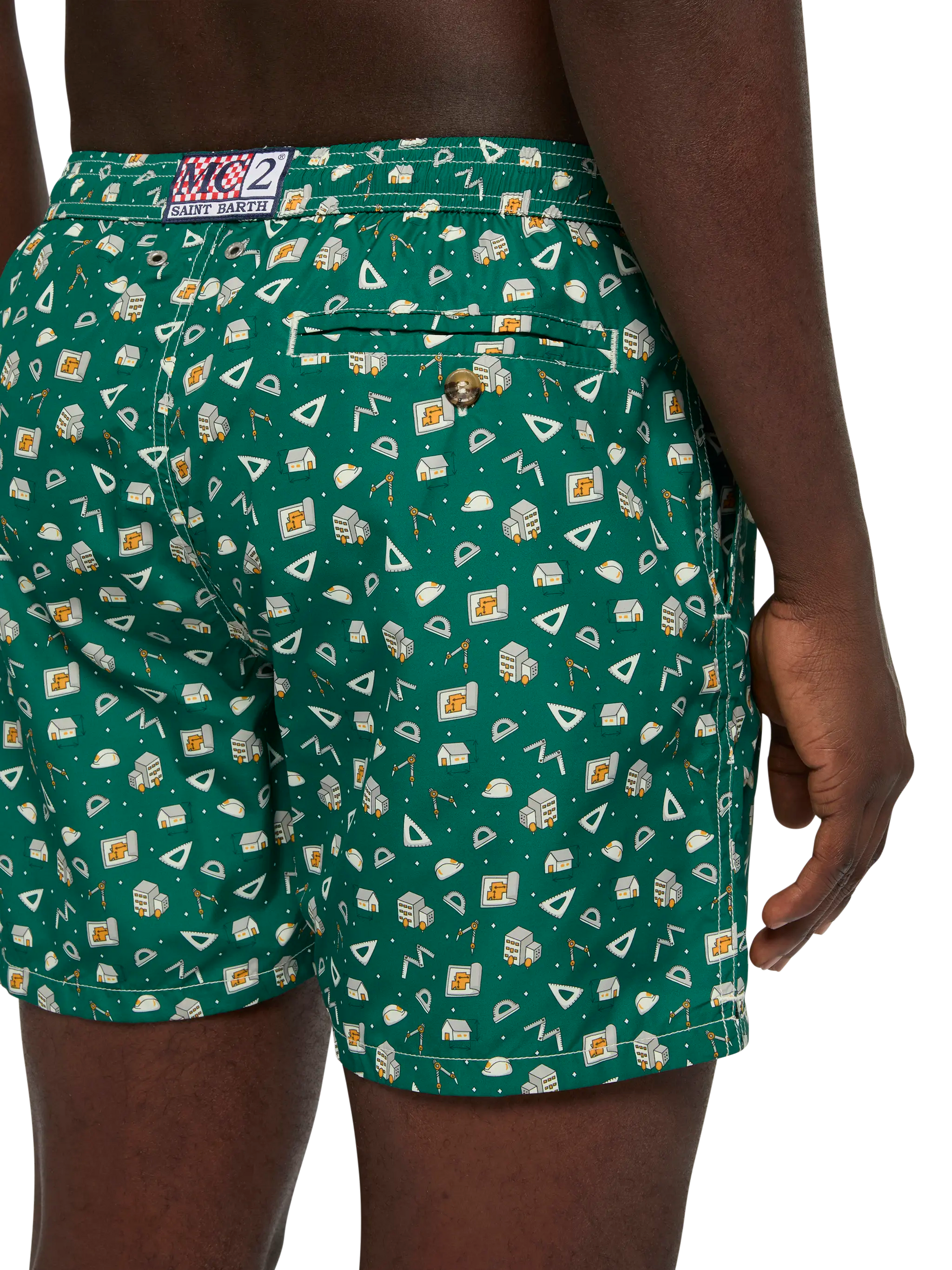 Lightweight fabric swim shorts Lighting with architect mood print - MC2 Saint Barth