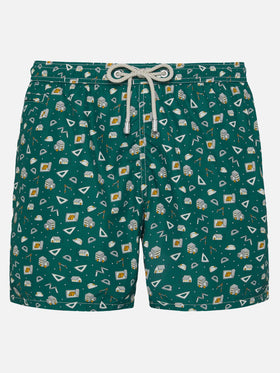 Lightweight fabric swim shorts Lighting with architect mood print - MC2 Saint Barth