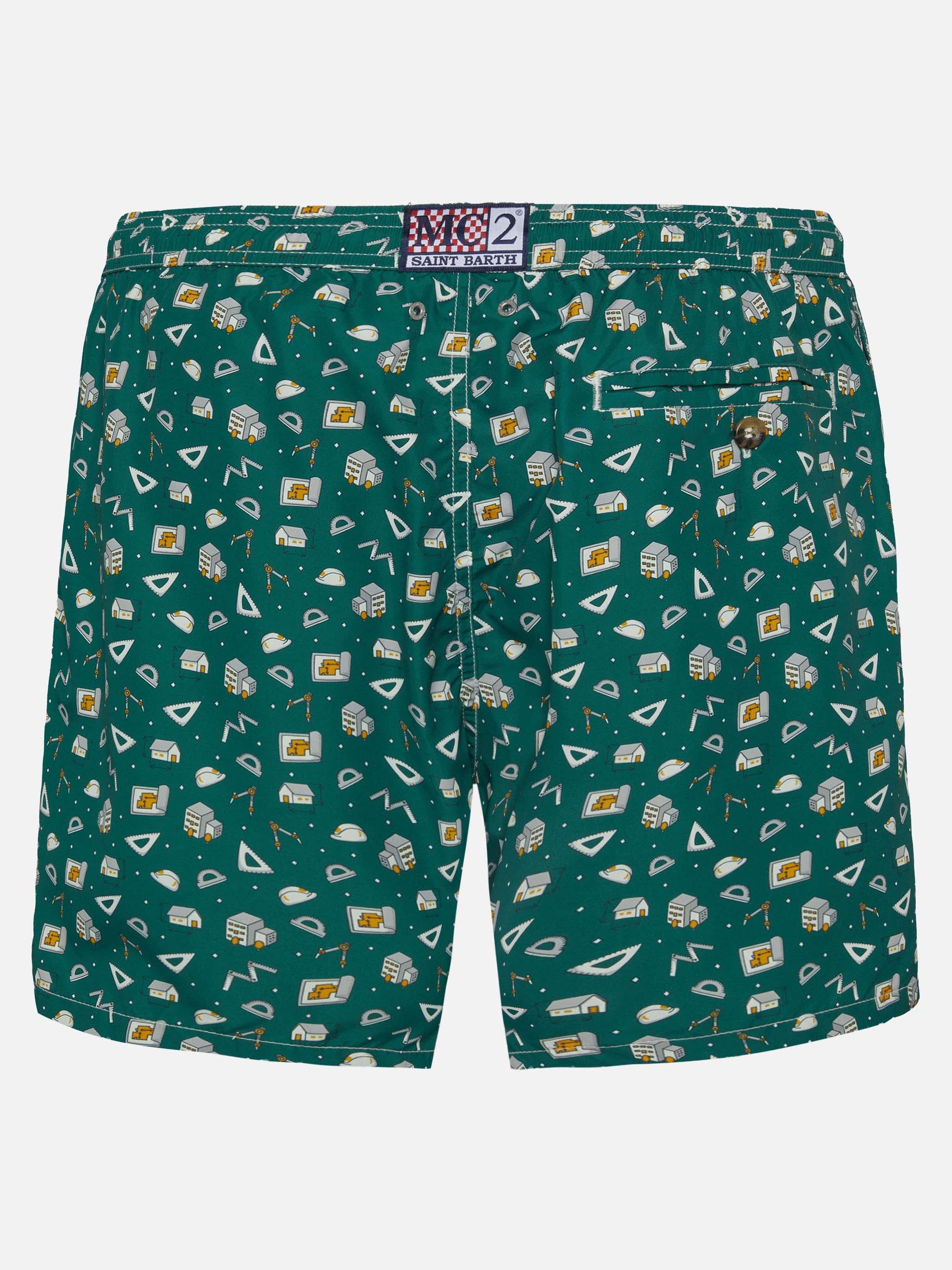 Lightweight fabric swim shorts Lighting with architect mood print - MC2 Saint Barth