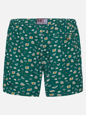 Lightweight fabric swim shorts Lighting with architect mood print - MC2 Saint Barth
