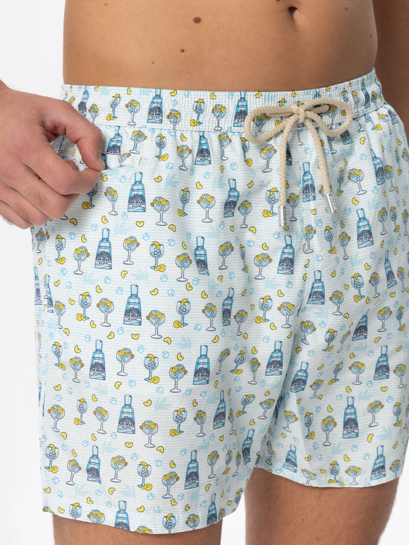 Man light fabric swim shorts with gin print | GIN MARE SPECIAL EDITION