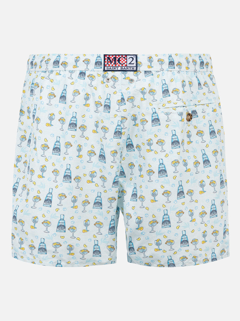 Man light fabric swim shorts with gin print | GIN MARE SPECIAL EDITION