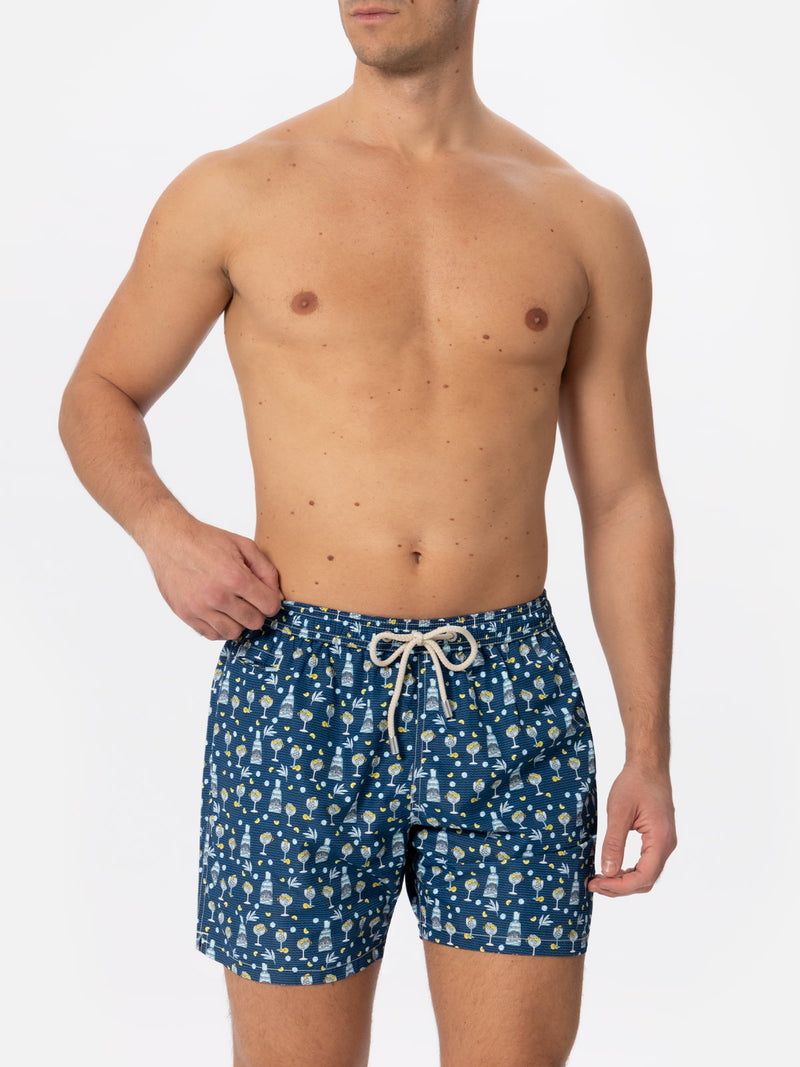 Man light fabric swim shorts with gin Mare all over print | GIN MARE SPECIAL EDITION