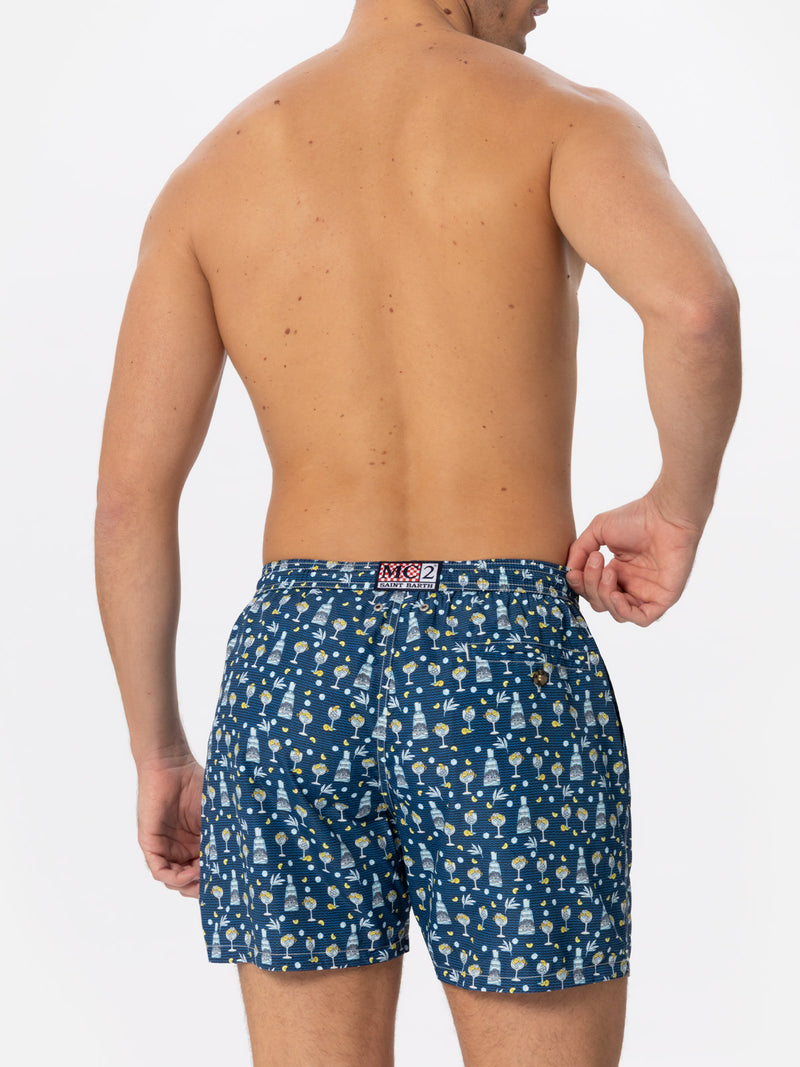 Man light fabric swim shorts with gin Mare all over print | GIN MARE SPECIAL EDITION