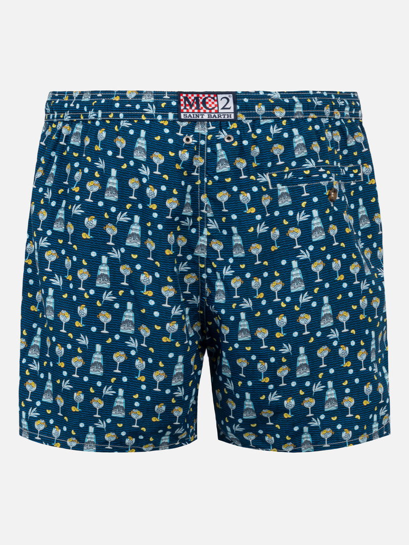 Man light fabric swim shorts with gin Mare all over print | GIN MARE SPECIAL EDITION