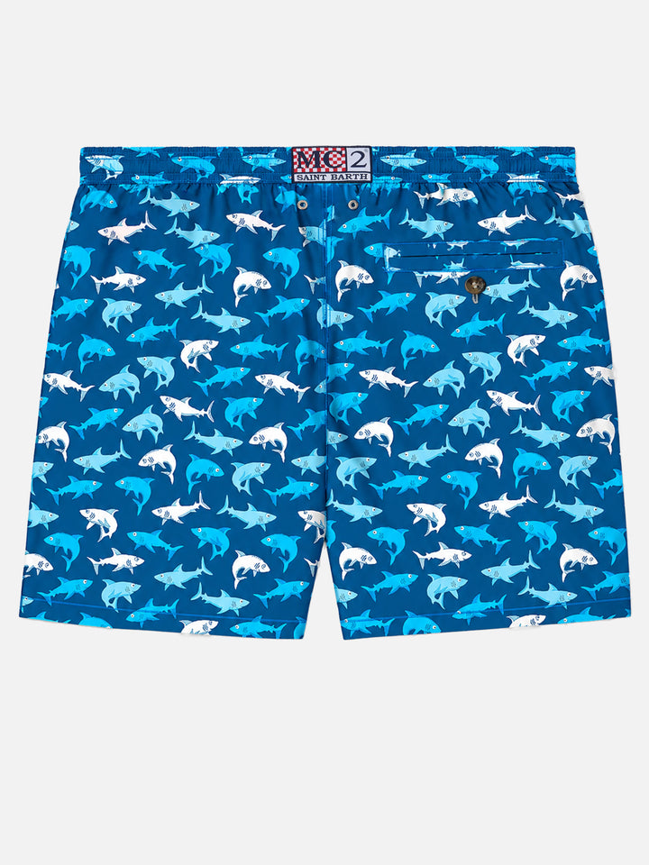 Costume da bagno da uomo in tessuto leggero con stampa squali multicolore