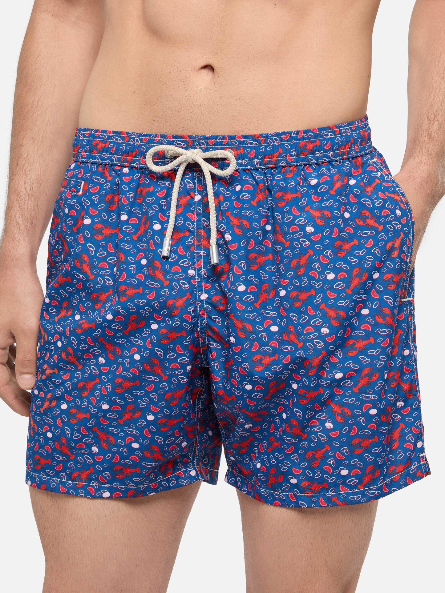 Lightweight fabric swim shorts Lighting with lobster print | TRATTORIA DEL PESCATORE