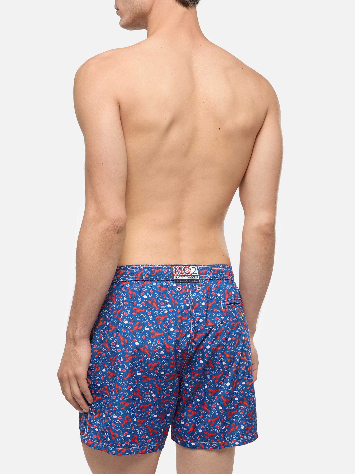 Lightweight fabric swim shorts Lighting with lobster print | TRATTORIA DEL PESCATORE