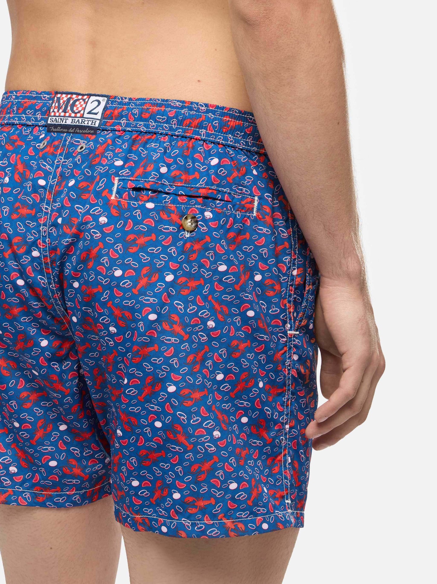 Lightweight fabric swim shorts Lighting with lobster print | TRATTORIA DEL PESCATORE