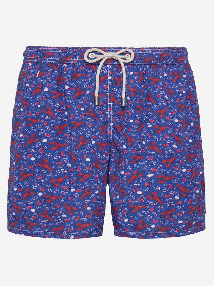 Lightweight fabric swim shorts Lighting with lobster print | TRATTORIA DEL PESCATORE