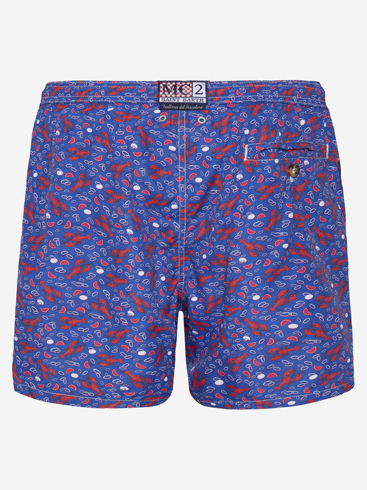 Lightweight fabric swim shorts Lighting with lobster print | TRATTORIA DEL PESCATORE