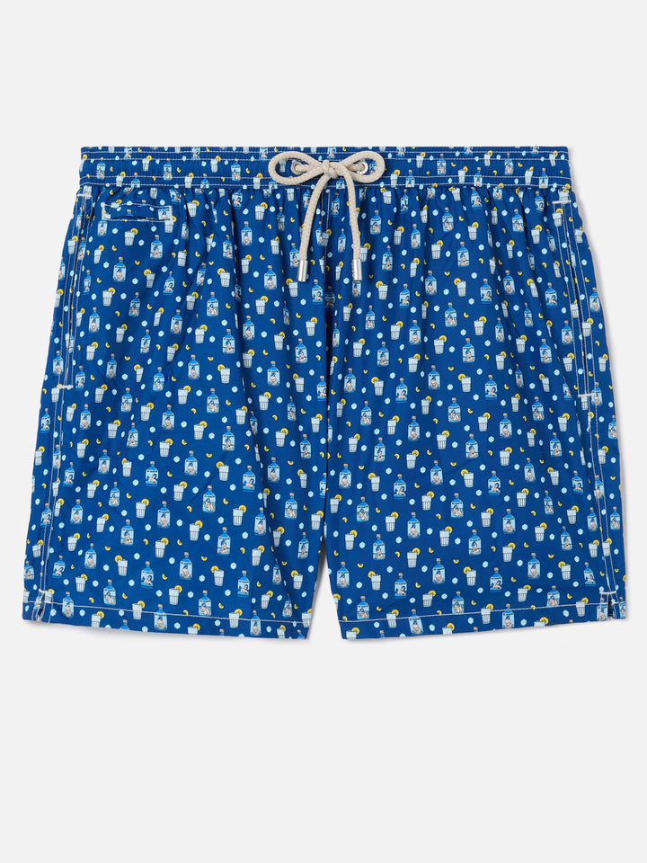 Navy Lighting Micro swim shorts with sexy gin all-over print
