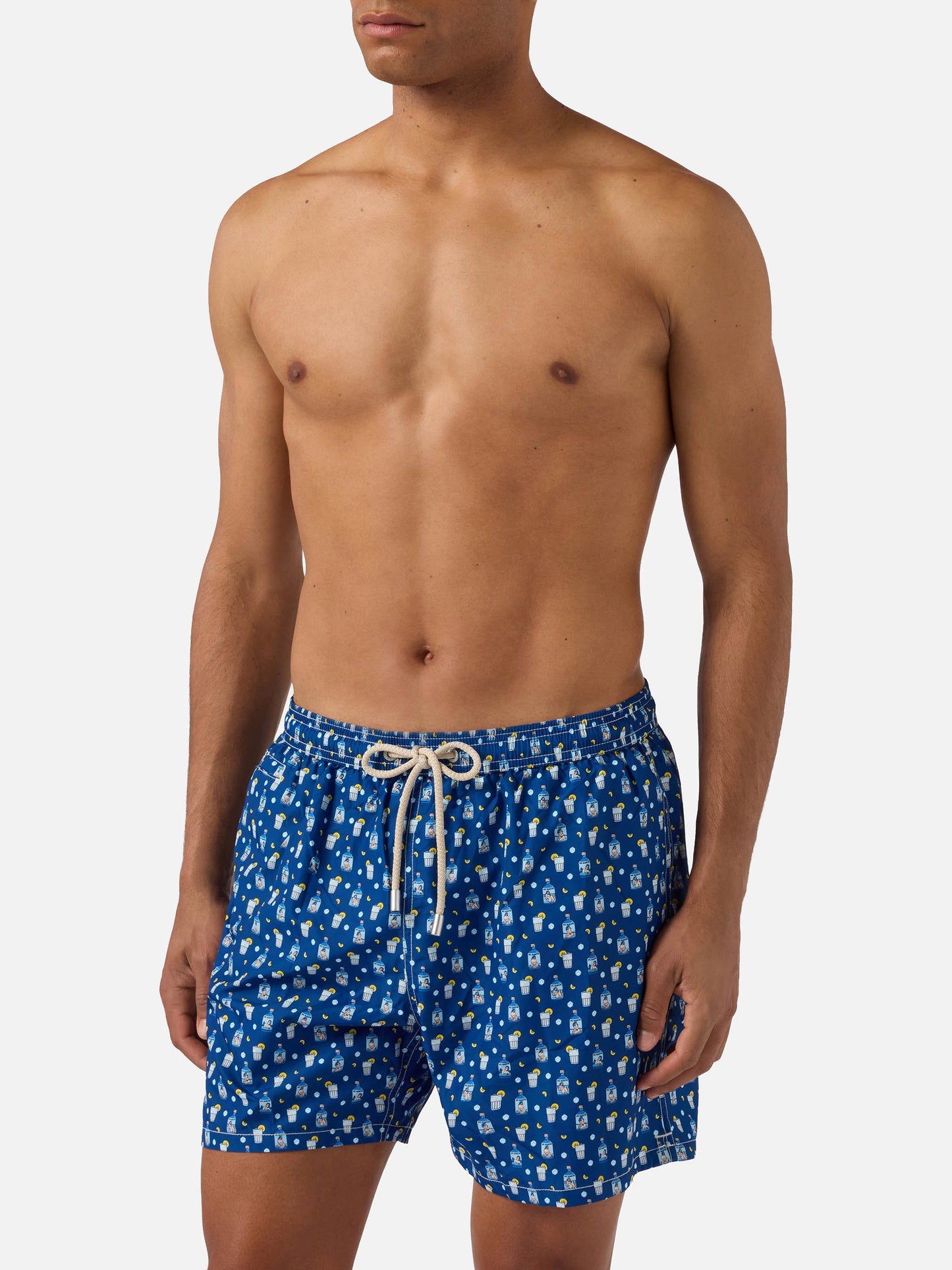 Navy Lighting Micro swim shorts with sexy gin all-over print