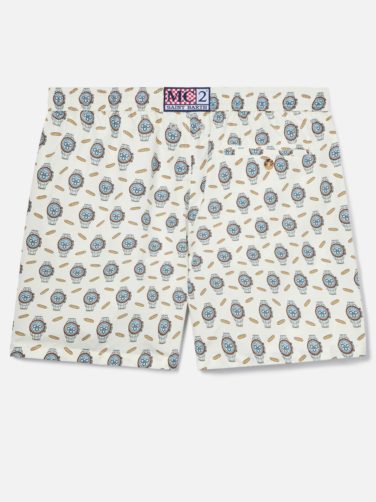 White Lighting Micro swim shorts with watches and baguettes print