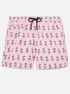 Pink Lighting Micro swim shorts with panda and watches all-over print