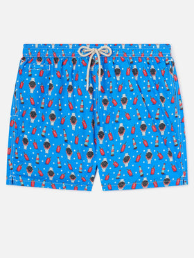 Blue Lighting Micro swim shorts with watch red cola print