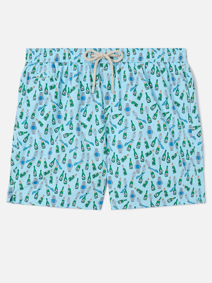 Light blue Lighting Micro swim shorts with watch sabrage print