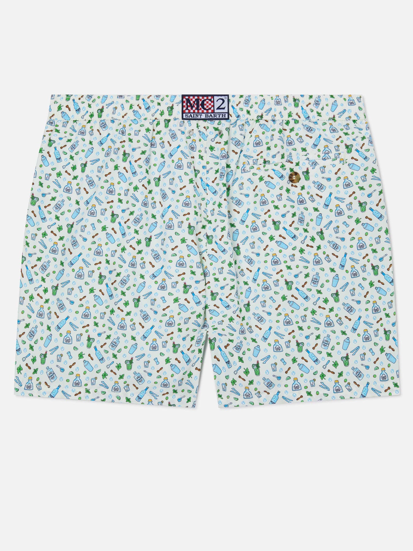 White Lighting Micro swim shorts with barman print