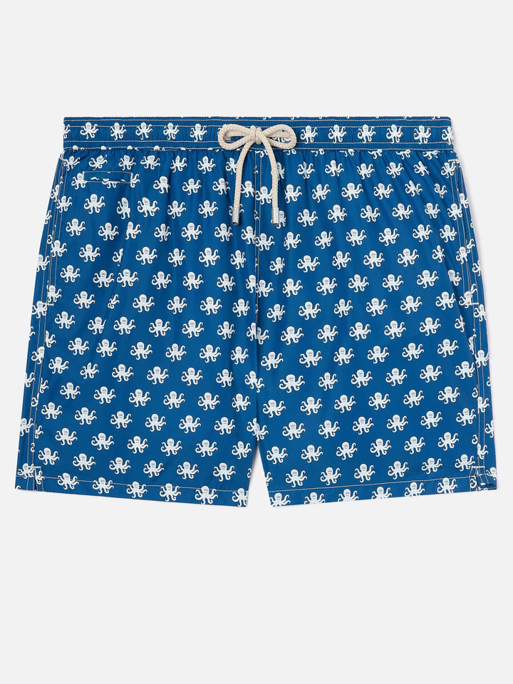Blaue Lighting Micro-Badeshorts mit Oktopus-Print 