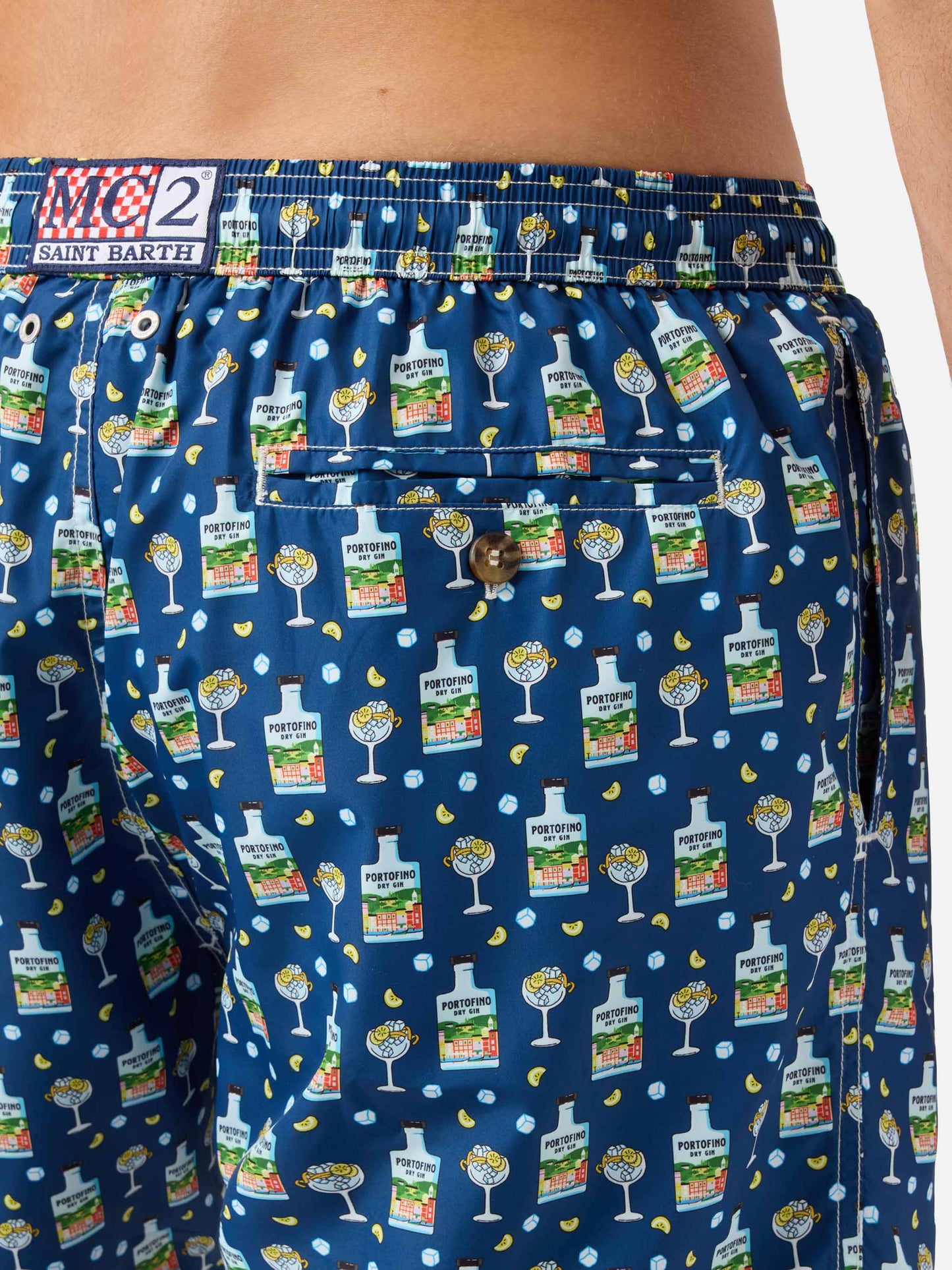 Short de bain Micro Lighting bleu marine avec imprimé Portofino Gin | Special Edition 