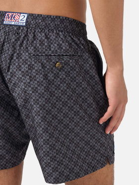 Schwarze Lighting Micro-Badeshorts mit Pisa SC Croce-Print | PS SC SPECIAL EDITION 