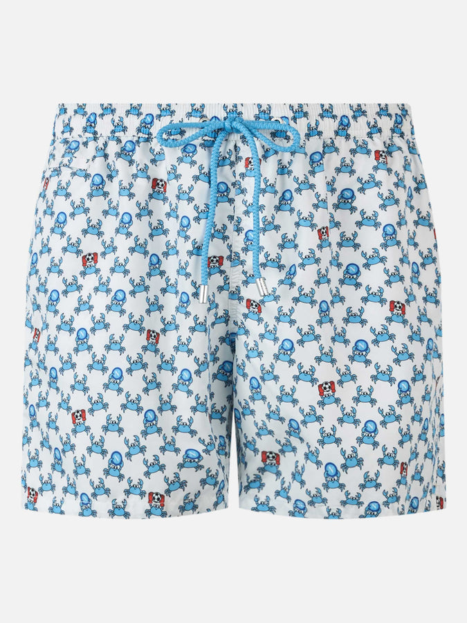 Mc2 Saint Barth Man lightweight fabric swim shorts with Crab party and Napoli logo print | SSC NAPOLI SPECIAL EDITION