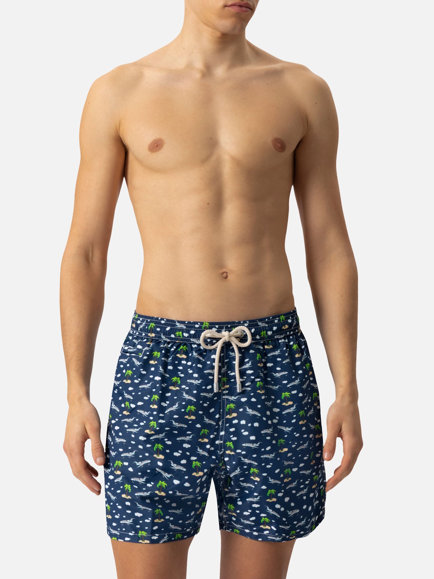 Lightweight fabric swim shorts Lighting with palms and planes print - MC2 Saint Barth