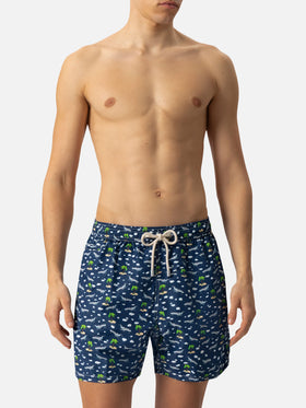 Lightweight fabric swim shorts Lighting with palms and planes print - MC2 Saint Barth