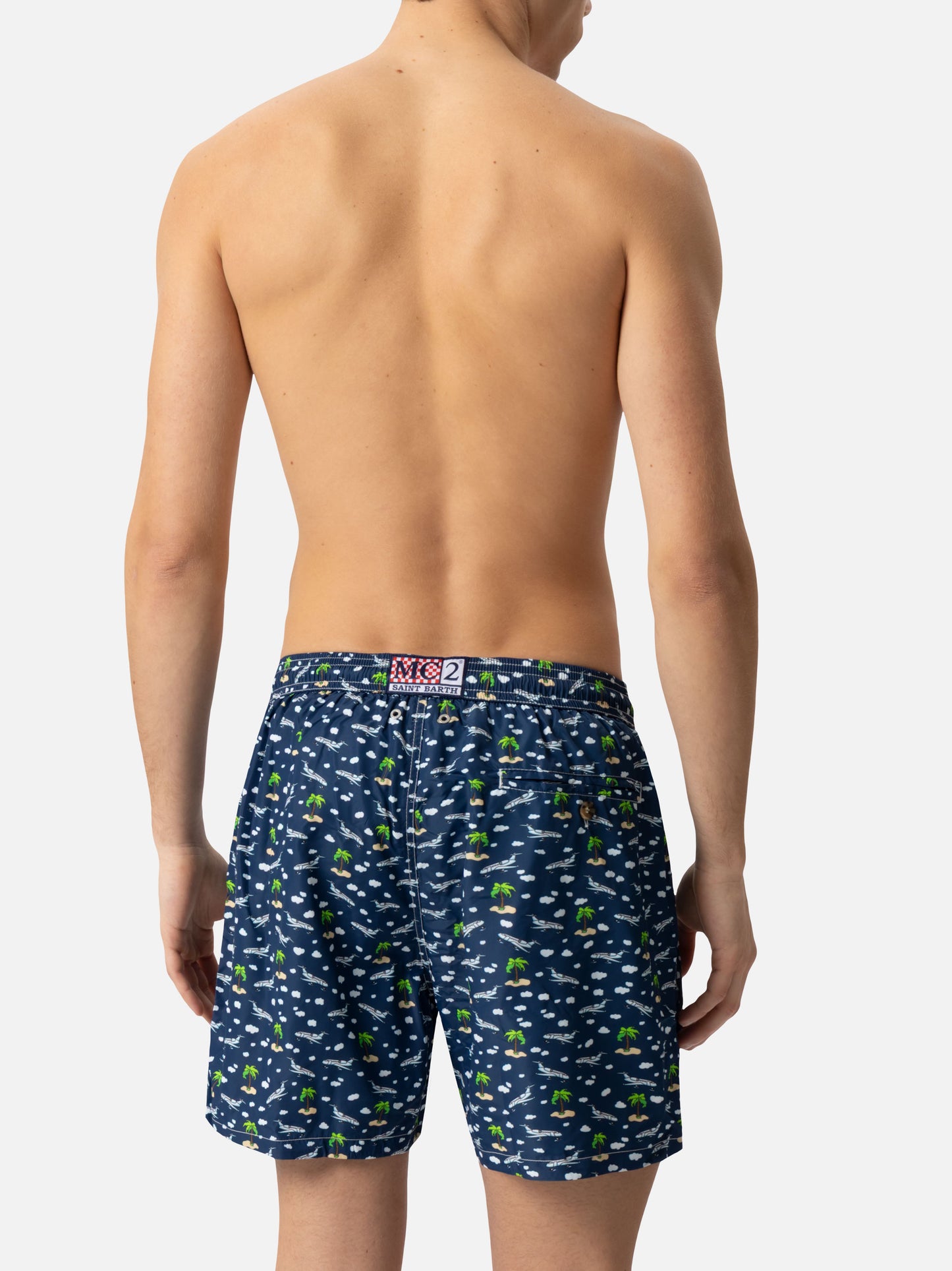 Lightweight fabric swim shorts Lighting with palms and planes print - MC2 Saint Barth