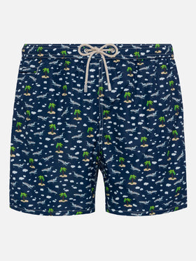 Lightweight fabric swim shorts Lighting with palms and planes print - MC2 Saint Barth