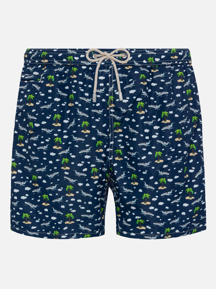 Lightweight fabric swim shorts Lighting with palms and planes print - MC2 Saint Barth