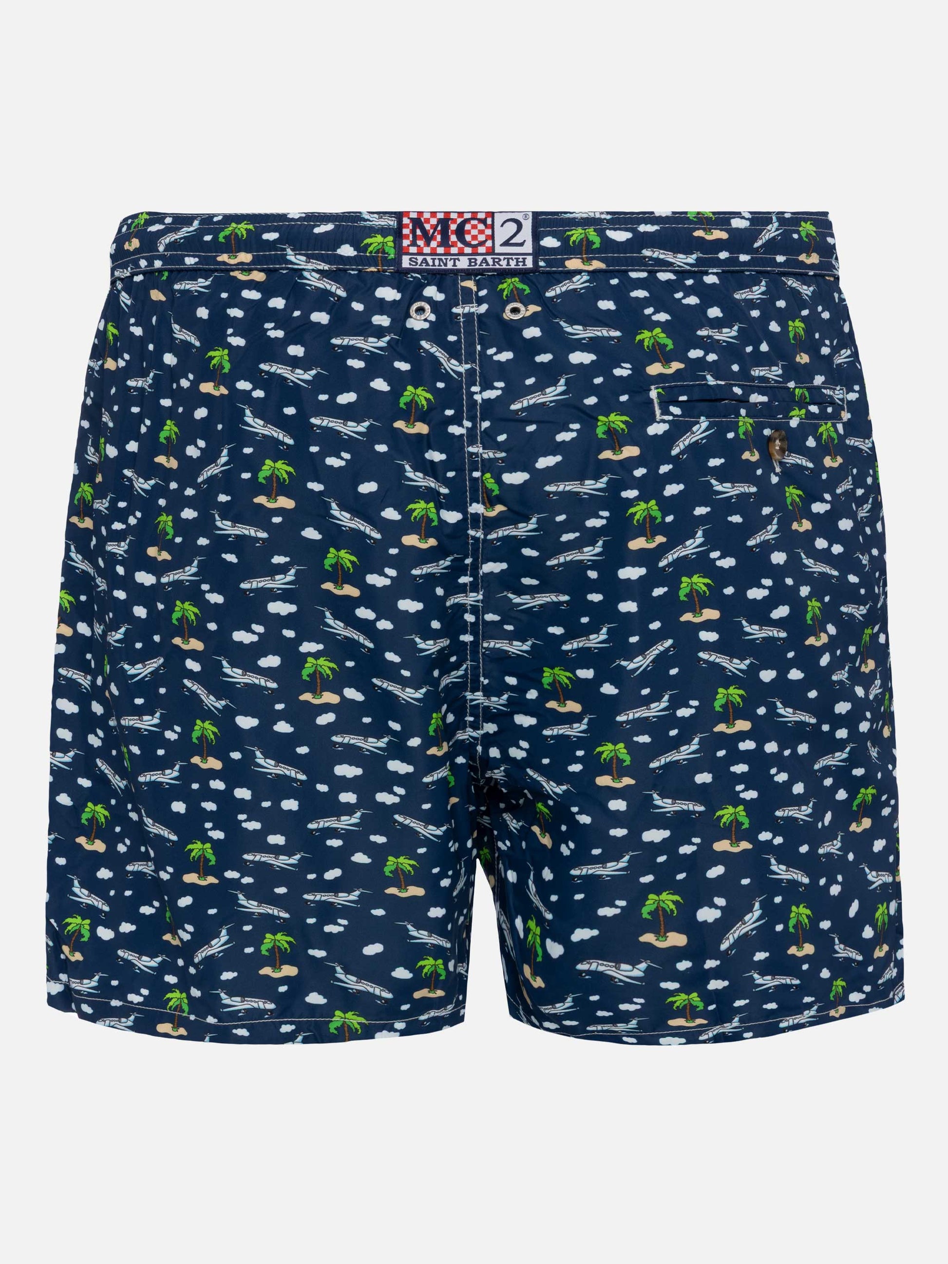 Lightweight fabric swim shorts Lighting with palms and planes print - MC2 Saint Barth