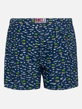 Lightweight fabric swim shorts Lighting with palms and planes print - MC2 Saint Barth