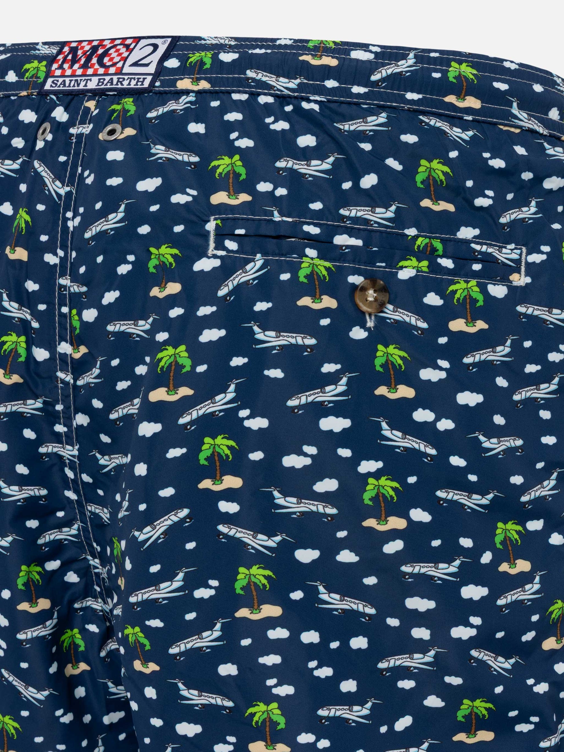 Lightweight fabric swim shorts Lighting with palms and planes print - MC2 Saint Barth