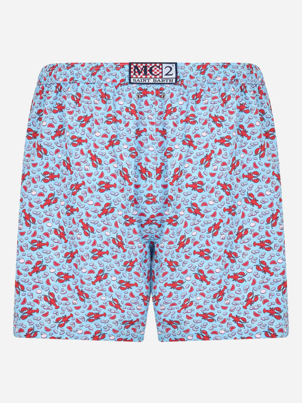 Man lightweight fabric swim-shorts Lighting Micro Fantasy with Lobster print